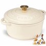 Overmont Cocotte en Fonte Émaillée - Ø26 cm Casserole Antiadhésive Avec Couvercle et Maniques en Coton - Batterie de Cuisine Rob