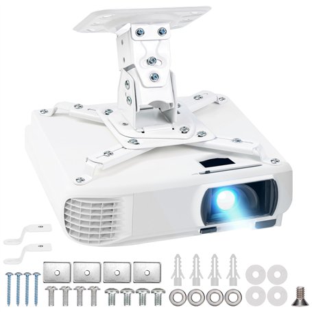 BELLE VOUS Support Plafond Videoprojecteur Universel Blanc - Supporte 23 à 35 cm & 8 kg - Support Mural Videoprojecteur en Allia