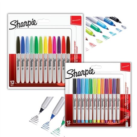 Sharpie Marqueurs permanents Pointe fine pour des détails audacieux et pointe ultra fine | Couleurs assorties | 12 + 12 unités