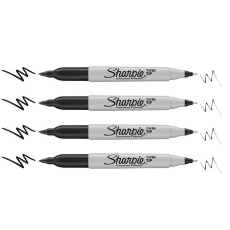 Sharpie Lot de 4 marqueurs permanents à double pointe | Pointe fine et ultra fine | Noir | Dans un sac en plastique