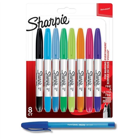 Sharpie PaperMate Lot de 8 marqueurs permanents à double pointe Pointe fine et ultra fine