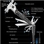 Marteau multifonction 18 en 1 - En acier au carbone de qualité supérieure - Avec sac de rangement - Pour camping, randonnée, urg