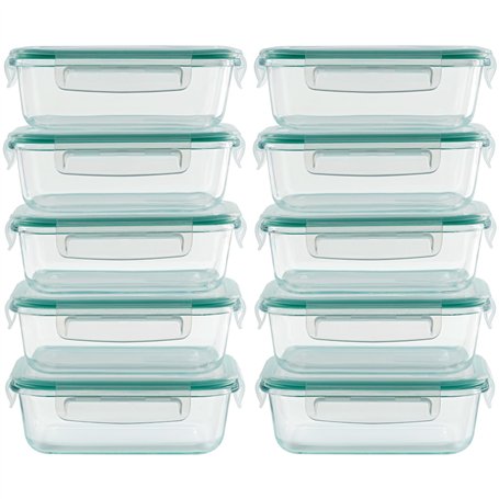 Winter Shore Boites Alimentaires Hermétiques avec Couvercles 630ml (10 pcs)- Récipients Meal Prep Verre Borosilicaté Sans BPA po