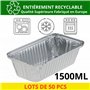 outihome Barquette Aluminium avec Couvercle Cartonné 1500 ml, Lot de 50 Pièces, Barquette Alimentaire Jetable Adapté pour Cuisso