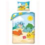 Halantex Parure de lit Pokemon Pikachu pour enfant 2 pièces. Parure de lit 140 x 200 + 70 x 90 cm - Housse de coussin beige bleu