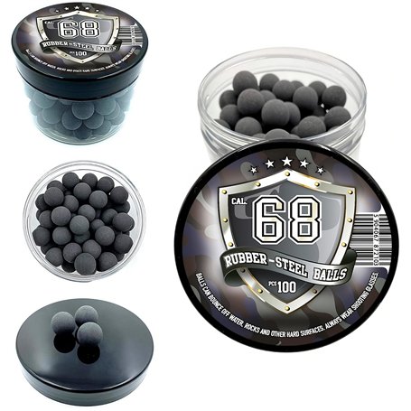 100 x Hard Mix Rubber Steel Balls for Home and Self Defense Pistols in .68 Cal. Billes Caoutchouc-Acier de Calibre 68