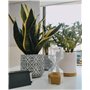 KOTARBAU® Pot de fleurs cylindrique en céramique Blanc Ø 13 cm avec base en bambou, Pot décoratif pour plantes d'intérieur et d'