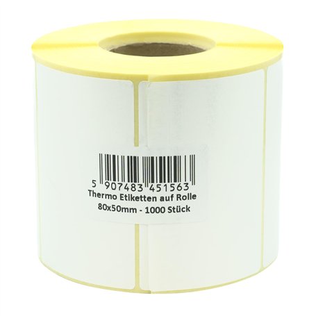 MD Labels Étiquettes thermiques 80 x 50 mm blanches en rouleau 1000 pièces Adhésif permanent