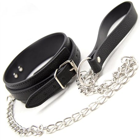 Collier BDSM 47cm ⌀4cm Laisse BDSM 77cm Noir en Cuir Artificiel et Métal Collier Réglable Jeux Sexuelle Adulte Jouet Érotique Se