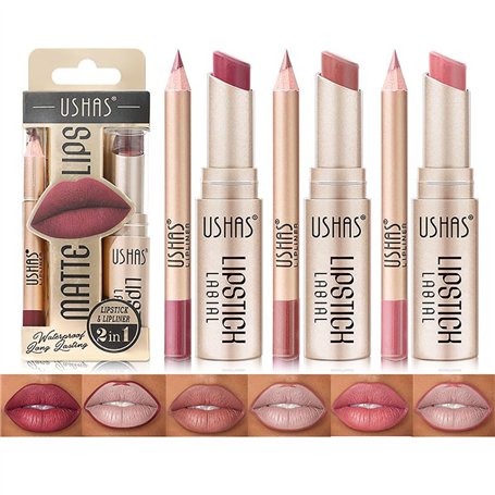 6 couleurs de rouge à lèvres mat 3 couleurs de crayon à lèvres mat + 3 couleurs de rouge à lèvres mat velouté Kit de maquillage