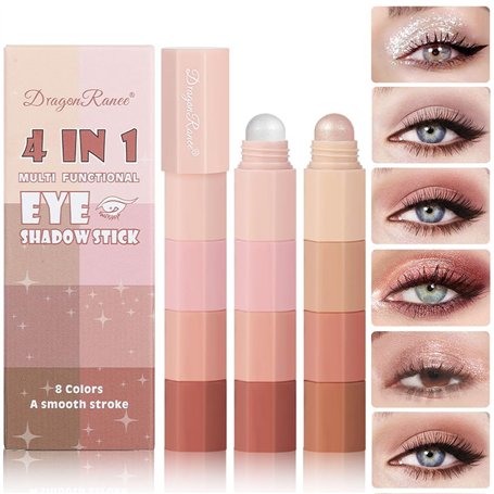 Skynest Crayon d'ombre à paupières 8 couleurs - Pearl Matte - Fine Glitter - Smooth Creamy Nude - Pour le visage et les yeux - C