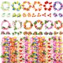 48Pcs Costume Hawaïen Déguisement Couronnes de Fleurs Femme Homme Cosplay Hula Herbe Guirlande Collier Bracelet Elastique Pince