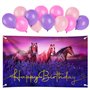 BETESSIN Décoration Anniversaire Cheval 180×110cm Toile de Fond Anniversaire Cheval Équitation et 12Pcs Ballons Anniversaire Ros