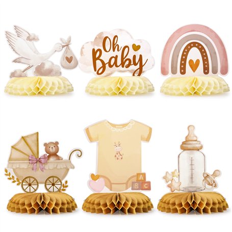 BETESSIN Lot de 6 Centres de Table en Nid d'abeille Décoration Table pour Baptême Fête de Naissance Baby Shower des Filles
