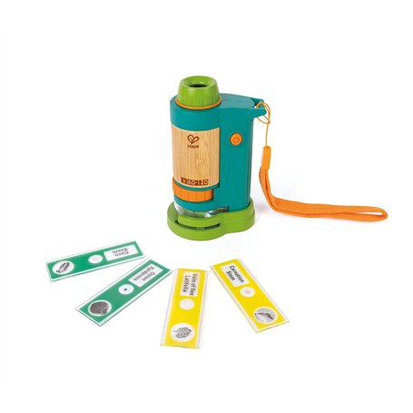 Hape Microscope pour Enfants Scientifique - Microscope Portable en Bambou Adapté aux Enfants de 4 Ans et Plus - Grossissement En