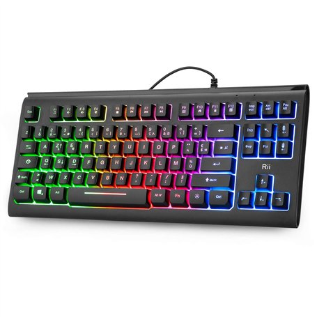 Rii RK104 Clavier Gamer Filaire rétroéclairage Clavier AZERTY de 2 Zones Compact de 87 Touches pour Ordinateur de Bureau pour PC