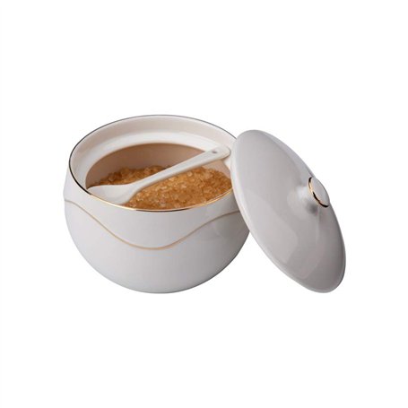 KITCHENDAO Sucrier en porcelaine avec couvercle et cuillère - Sans poussière - Pot à sucre en céramique pour comptoir de cuisine