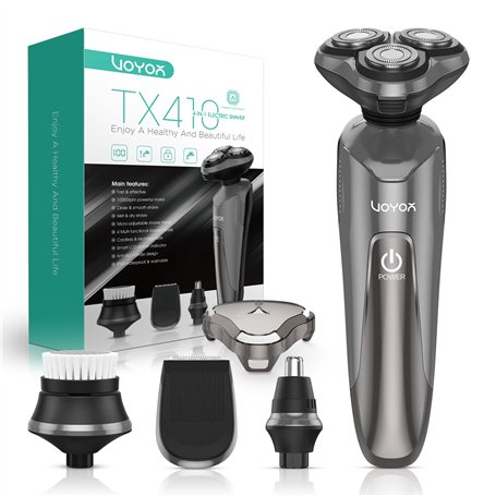 VOYOR Rasoir Electrique Homme Rechargeable 4 in 1 Tondeuse Barbe à têtes Rotatives Professionnel Tondeuse à Nez avec Brosse Visa