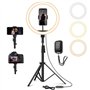 YOHOOLYO 12" Ring Light avec Trépied 64" Anneau Lumineux LED avec 10 Luminosité 3 Modes d'Eclairage