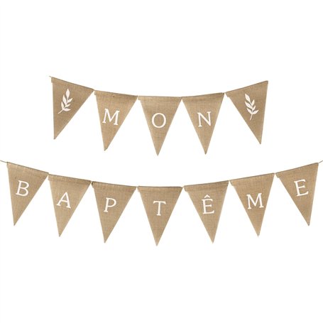 Banderole “Mon BAPTÊME” Bannière Toile de Jute Fanion Drapeau Triangle Banner Décoration Suspendre pour Baptême Garçon Fille