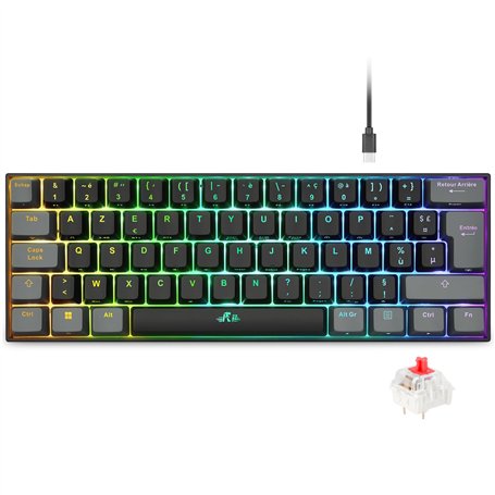 Rii Clavier Gamer Mécanique 60% Compact | Interrupteurs Rouges | RGB Polycouleur Rétroéclairé | 3 Modes sans Fil (Bluetooth 5.0