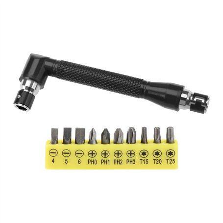 Clé à Douille en Forme de L Poignée d'extension à Double Tête Clé de Tournevis avec 10pcs Divers Embouts de Tournevis Coudés Out