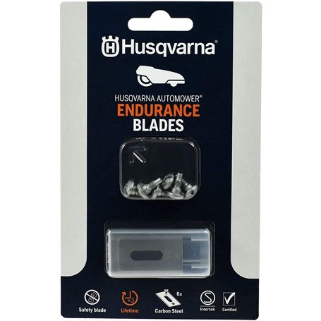 Husqvarna Automower Endurance - Lot de 6 lames avec vis - Trou oblong - Lame de qualité plus durable - Compatible avec tous les