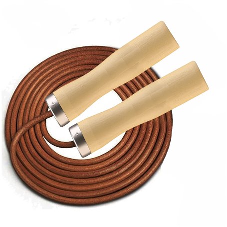 VSL Corde à sauter en cuir véritable avec roulement à billes à 360 degrés avec poignées en bois pour perte de poids fitness vite