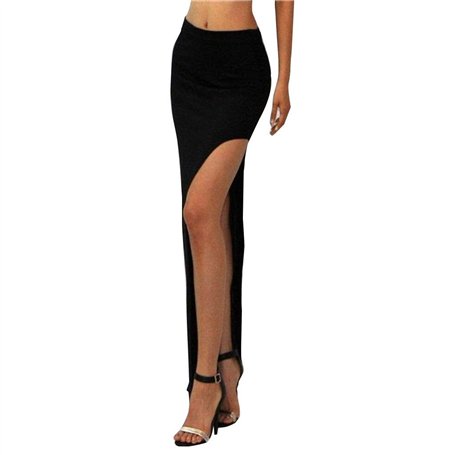 lijun Femmes Taille Haute Sexy côté Ouvert Fendu Paquet Hanche Moulante Club Maxi Jupe Longue