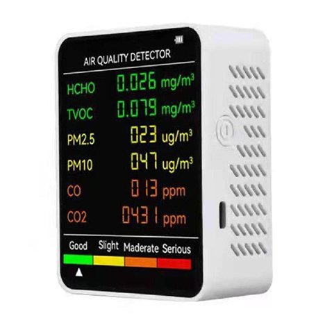 Moniteur de qualité de l'air 6 en 1 avec capteur de formaldéhyde Détecteur de pollution Capteur HCHO TVOC PM2.5/PM10 Moniteur de