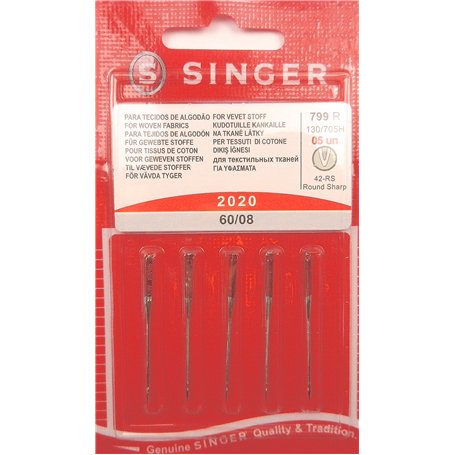 Singer Lot de 5 aiguilles pour machine à coudre 2020 Épaisseur 60/08 pour tissus tissés 130/705