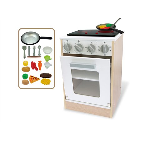 Teorema Giocattoli 40640 - Four de Cuisson en Bois Jouet pour Enfants avec Plaque à Piles Accessoires