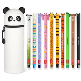 LEGAMI - Lot de 10 stylos gel effaçables + trousse panda 2 en 1 – avec encre effaçable thermosensible