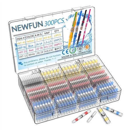 NEWFUN 300Pcs Joint de Soudure Connecteur de Fil-Connecteurs Bout à Bout à Souder par Rétrécissement-Kits de Connecteurs à Soude