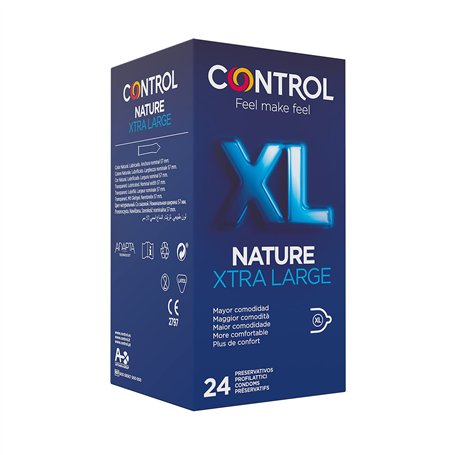 Control Préservatifs Nature XL. Boîte Pack économique 24 préservatifs lubrifiés. Ajustement parfait pour une relation sûre.
