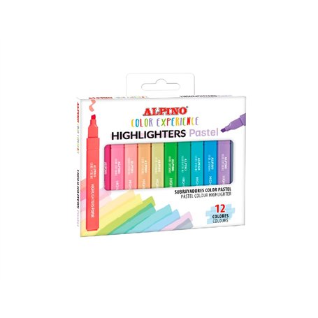 Alpino Collection de 12 surligneurs pastel Color Experience | Pointe biseautée de 1 à 4 mm | Encre à base d'eau