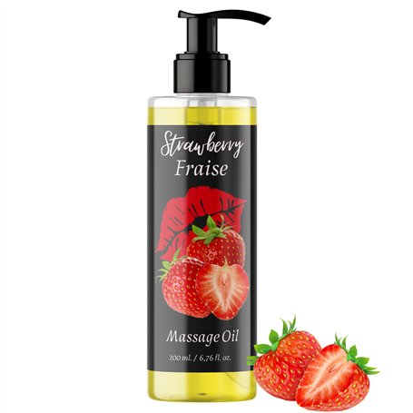 QKnatur - Huile de Massage Relaxante Fraise Strawberry- 200ml - Pour des massages corporels et relaxants - Hydratation et nutrit