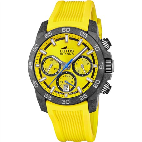 Lotus Montre pour Homme 18974/5 Chrono Boîtier en Fibre de Carbone Noir Bracelet en Caoutchouc Jaune