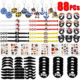 88 PCs Pirates bagues Trousseau Porte-Clés Pirate Bracelets Pirate Eye Patch Moustache Tatouages Cadeau D'anniversaire Sacs Pina 88 PCs Pirates bagues Trousseau Porte-Clés Pirate Bracelets Pirate Eye Patch Moustache Tatouages Cadeau D'anniversaire Sacs Pina