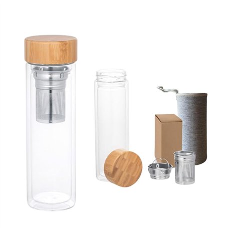 Recamania Bouteille isotherme avec filtre pour thé et infusions 500 ml en verre double - Convient pour l'eau