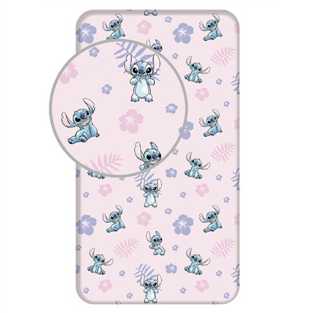 Disney Lilo et Stitch - Drap-housse avec fleurs - 90 x 200 + 25 cm - 100 % coton