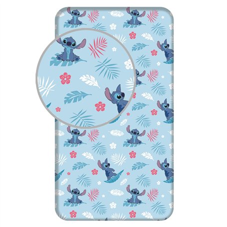 Disney Stitch Drap Housse 90x200 cm 100% Coton Bleu