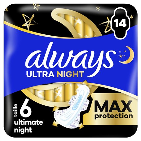 Always Serviettes Menstruelles Ultimate Nuit (Taille∘6) Ailettes x 14