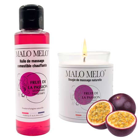 Duo massage sensuel I Huile de massage comestible érotique sexuelle lubrifiante & Bougie de massage sensuelle gourmande I Fruit