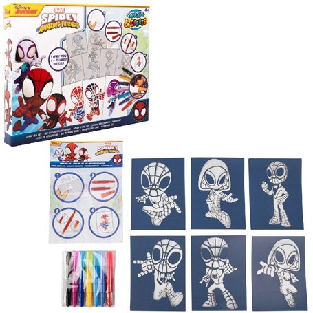 Disney - Marvel - Spidey - Spray Pen Set (SP22364) - Kit de Stylos Pulvérisateurs pour Colorier et Dessiner - 7 Stylos et 6 Poch