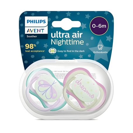 Lot de 2 sucettes Ultra Air Nuit 0-6 mois Phosphorescent - Philips Avent