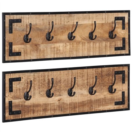 vidaXL Porte-manteaux 2 pcs 80x8x25 cm bois de manguier massif brut