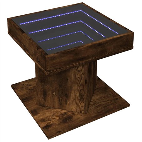 vidaXL Table basse avec miroir LED Infinity - Chêne fumé - Bois d'ingénierie - Design carré moderne - 50 x 50 x 45 cm