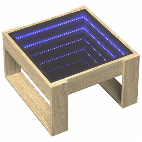 vidaXL Table basse avec miroir LED Infinity - Bois d'ingénierie - Chêne Sonoma - 50 x 53 x 30 cm - Salon / Chambre