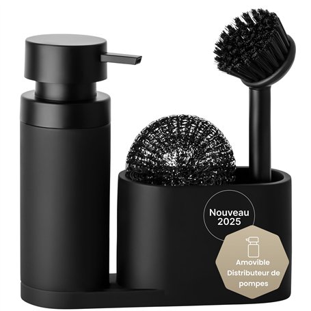 Black Sweden Home Distributeur de Savon Porte Éponge avec Brosse - Porte Liquide Vaisselle Cuisine - Organisateur Évier Cuisine